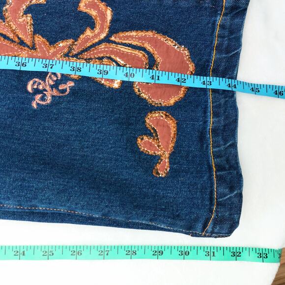 Blue Jeans Applique Embroidered High Rise Stretch Lew Magram Vintage Y2K - Picture 9 of 9